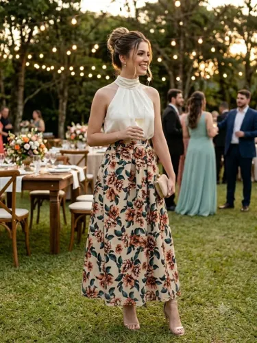 Saia longa de festa vintage floral - praticamente nova 