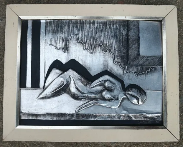 Quadro Em Relevo De Metal Carlos Gallardo 1988 - 39x29cm