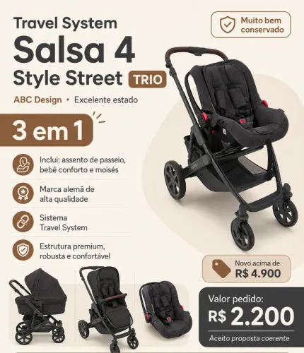 SOMENTE RETIRADA - Carrinho de Bebê Combo - Travel System Salsa 4 Style Street TRIO