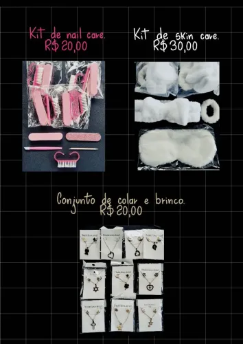 Produtos para beleza, cuidados com as unhas, cuidados com a pele e acessórios