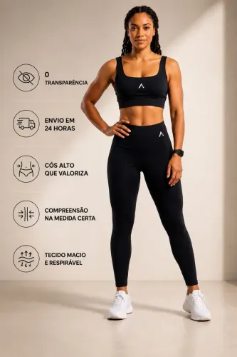 Conjunto Fitness Academia/Corrida Top Alça larga + Calça Bolso Zero Transparência
