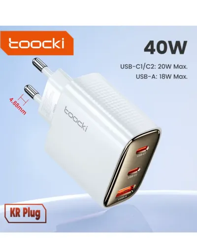 CARREGADOR TOOCKI 40W GAN, USB-A USB-C TURBO