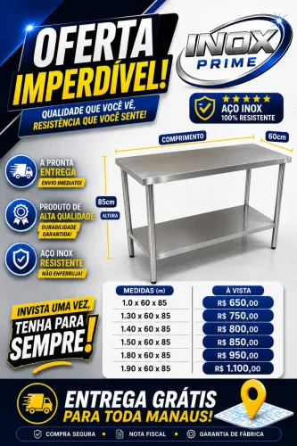 Mesas em inox a pronta entrega a partir de 650,00
