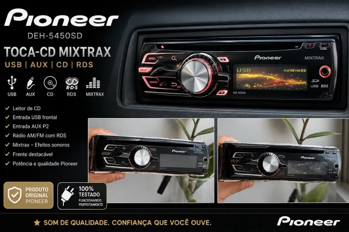 Toca-CD Pioneer DEH-5450SD Mixtrax USB/AUX - Funcionando