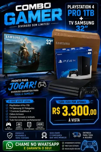 Ps4 pro 1tb com 2 controles e 9 jogos mais TV Samsung 32 polegadas