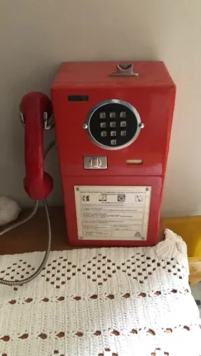 Telefone público antigo Icotel TP-109 vintage interna conservado com chave