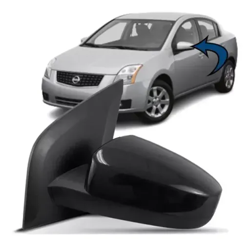 Retrovisor Nissan Sentra 2007 / 2008 - LD / LE - Preto Liso - Poliway