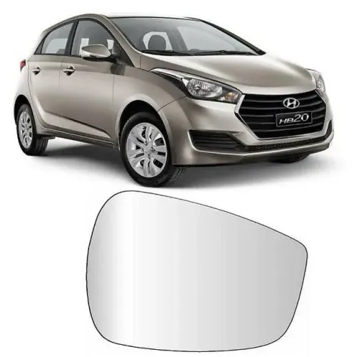 Lente Retrovisor Hyundai HB20 2013 à 2019 - Lente C/ Placa - LD / LE - Metagal