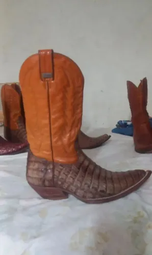 Bota em couro de jacaré.