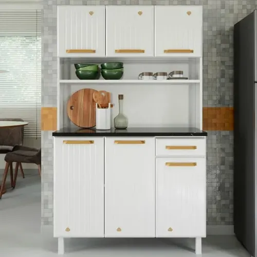 "Praticidade e Design: Armário de Cozinha Diamante Smart Telasul com 6 Portas e 1 Gaveta"