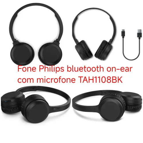 Fone Philips Bluetooth On-Ear com Microfone TAH1108BK