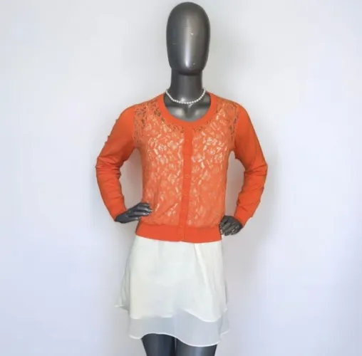 Cardigan Rendado Laranja M