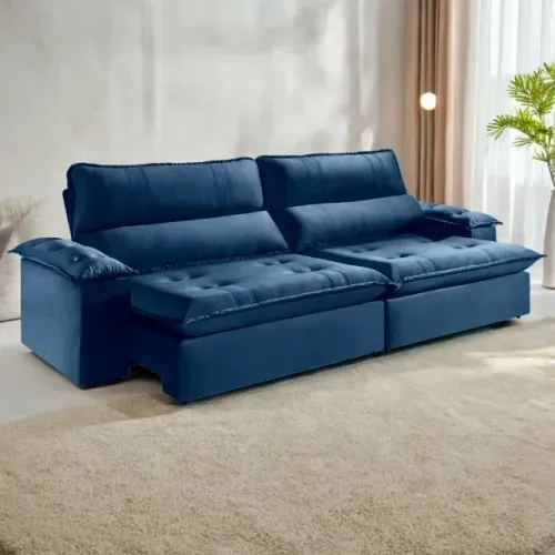 Sofá Retrátil e Reclinável Kiara 2,50 m Veludo- Produto Novo Entrega Rápida