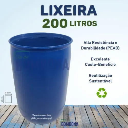 Lixeira Grande Super Resistente 200 litros -Bombona Área Externa e Comércio