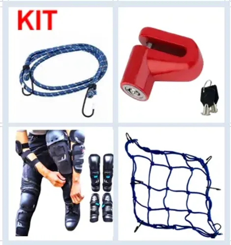 Kit ( Proteção Motoqueiro+ Trava de Disco + Estique + Tela Aranha) p/ Moto Bike z1037