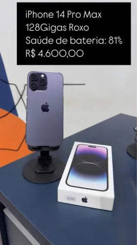 Promoção iPhone 14 Pro Max 128GB Roxo - Saúde da bateria 81%