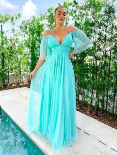 Vestido Longo Turquesa Novo