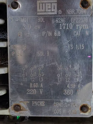 Motor trifasico 220/380 3cv