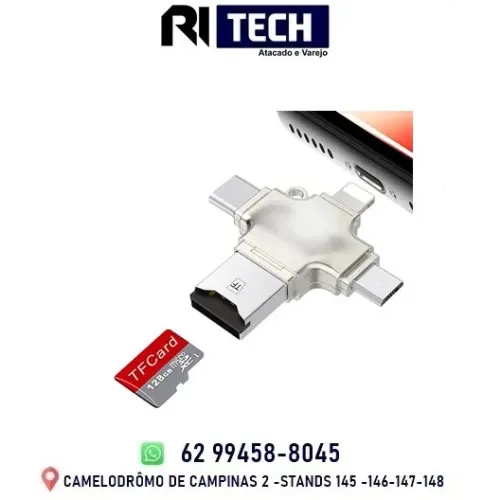 Adaptador OTG 4 em 1 USB Cartão de Memória USB Tipo C Lightning iOs Android Pc