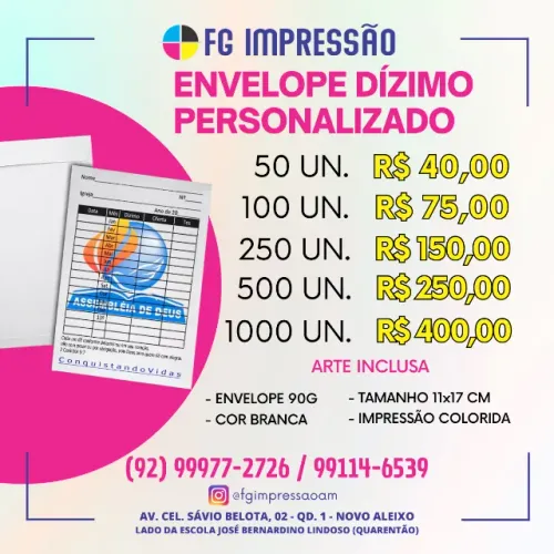 Envelope Dizimo Personalizado 11x17 cm