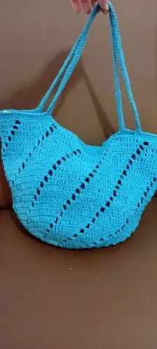 Bolsa feita à mão croche azul peça única nova