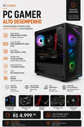 PC Gamer Ryzen 5 5600 RX 6600