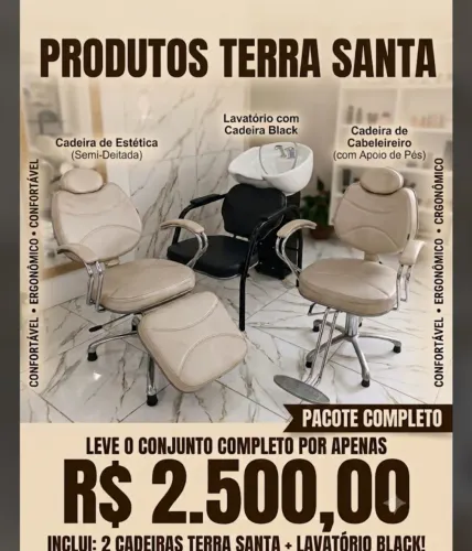 Kit lavatório, e duas cadeiras cabeleireiro Terra Santa
