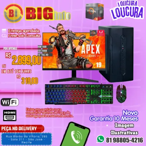 Computador Ryzen 3200g Vega8 16gb Ssd 240gb Monitor 19  LED