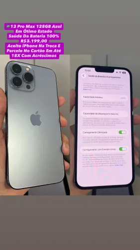 iPhone 13 Pro Max 128GB Azul ( Saúde Da Bateria 100% ) Usado