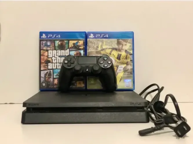 PS4 Slim desbloqueado (12.02) + 1 controle + 2 jogos