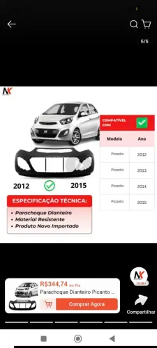 Parachoque Dianteiro Kia Picanto 2012 2013 2014 2015