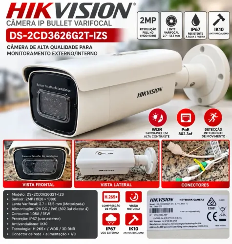 CÂMERA HIKVISION ULTRA IP BULLET VARIFOCAL - DS-2CD3626G2T-IZS