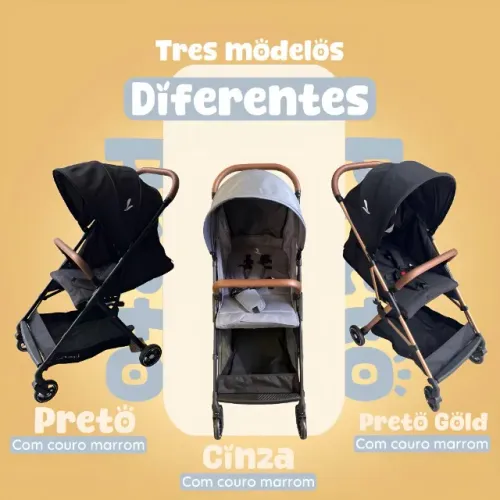 Carrinho de Passeio Bebê Compacto Zurich Premium Baby Preto e Preto com Gold