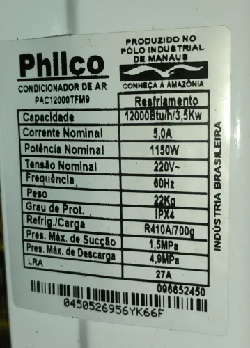 UNIDADE CONDENSADORA PHILCO 12.000 BTU'S 220V FRIO PAC12000TFM9 
