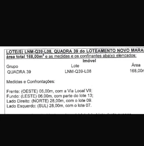 Vendo loteamento no Novo Maranguape, Quadra 39, L08, área total 168,00, tratar diretament,