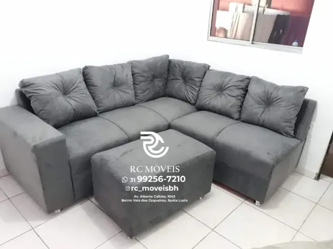 Sofá de Canto com Puff Suede macio D33 Confortável Direto da Fábrica