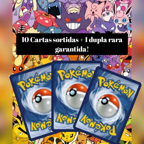 10 cartas pokemon sortidas + 1 dupla rara garantida!
