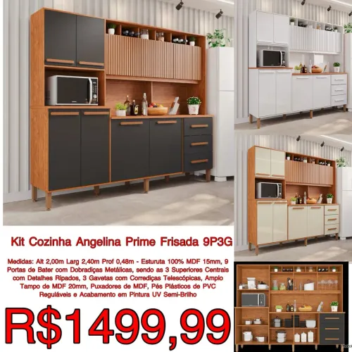 Armário de Cozinha Angelina Prime 3 Gavetas e 9 Portas