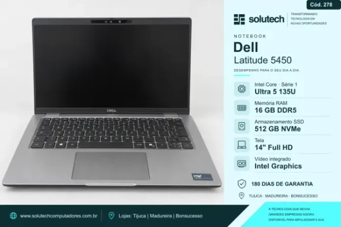 Notebook Dell Latitude 5450 Ultra 5 135U | 16GB DDR5 | SSD 512GB | 14" FHD - Garantia