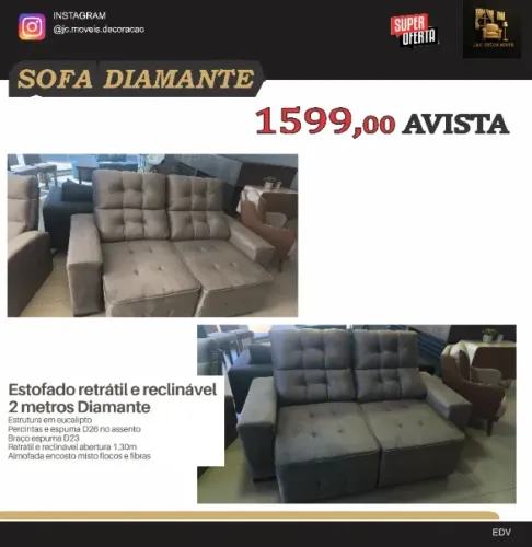 SOFA DIAMANTE 2M RETRATIL E RECLINAVÉL