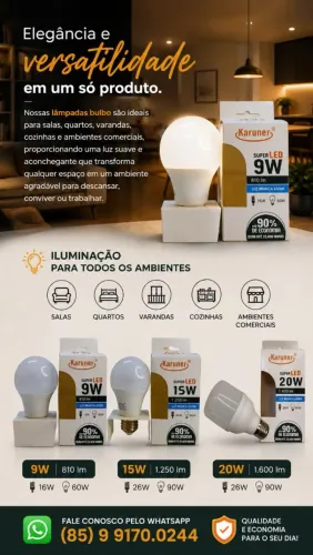Lâmpadas LED bulbo E27 9, 22,15 e 20 W.