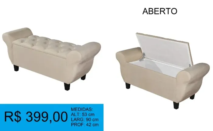 Recamier bau bege casal - compre hoje e receba amanhã 
