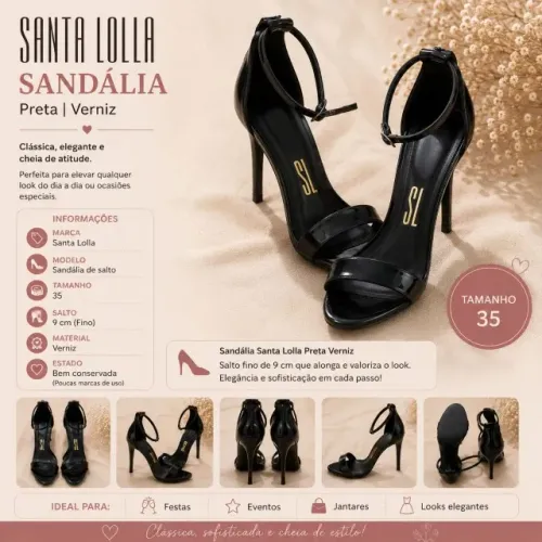 sandália santa lolla preta verniz 35