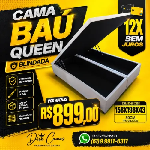 Base Baú Queen Blindada 158x198 Fabricação Própria