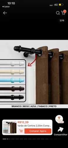Varão de cortina 1,5 m preto (2 unidades) 