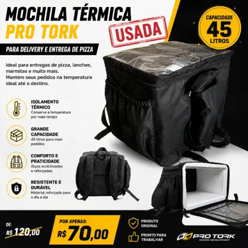 Mochila Térmica Pro Tork para Delivery - 45 Litros - R$ 70