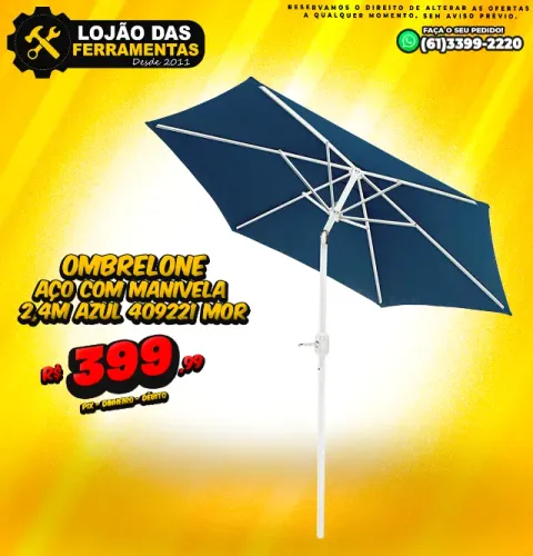 Ombrelone Aço Com Manivela 2,4M Azul 409221 Mor