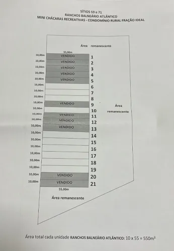 Vendo Ranchos Balneário Atlântico 550 m² - 4km do lago