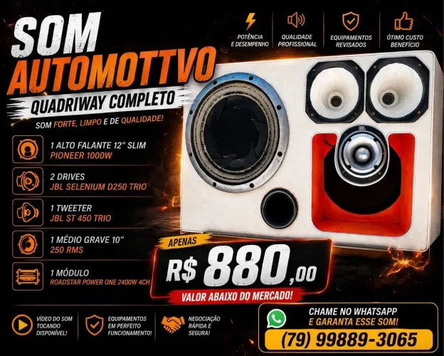 ? SOM AUTOMOTIVO QUADRIWAY COMPLETO - PIONEER + JBL + ROADSTAR - R$ 880,00