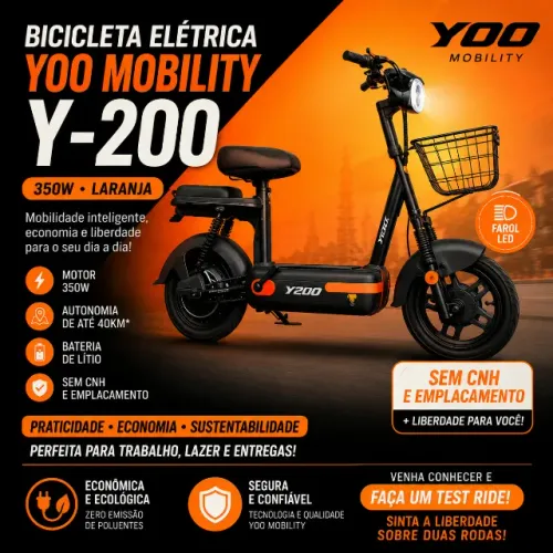 Bicicleta Elétrica Yoo Mobility Y-200 350w Farol Led Scooter Laranja Sem Cnh E Emplacament